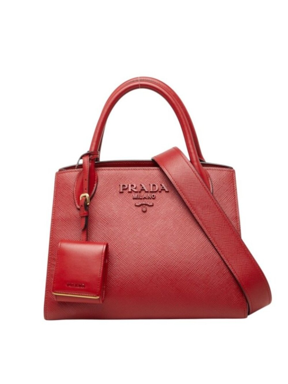Prada Monochrome Shoulder Bag Red Leather